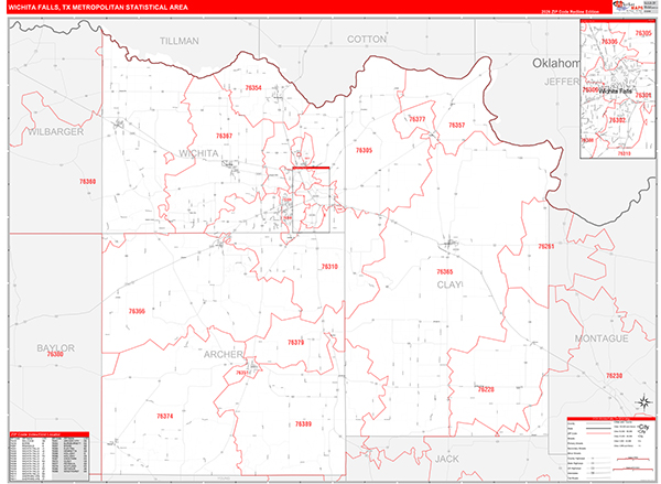 Wichita Falls Metro Area Zip Code Wall Map